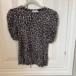 A.L.C. Leopard Print Puff Sleeve Tee in Brown and Black